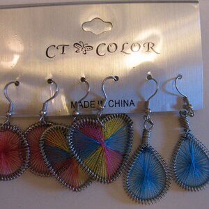 * Lot of 3 Earrings New Carded Fish Hook Pink Blue